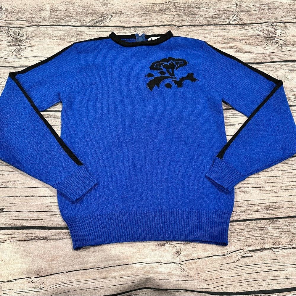 Joan Leslie by Kasper Vintage Back Zipper Blue & Black Crewneck Sweater Size S